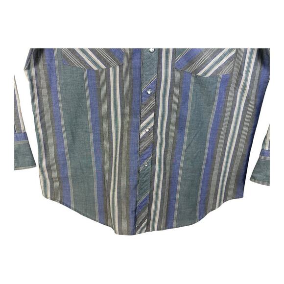 Dickies Men’s Pearl Snap Western Long Sleeve Striped Shirt Large Purple Denim - Picture 3 of 13